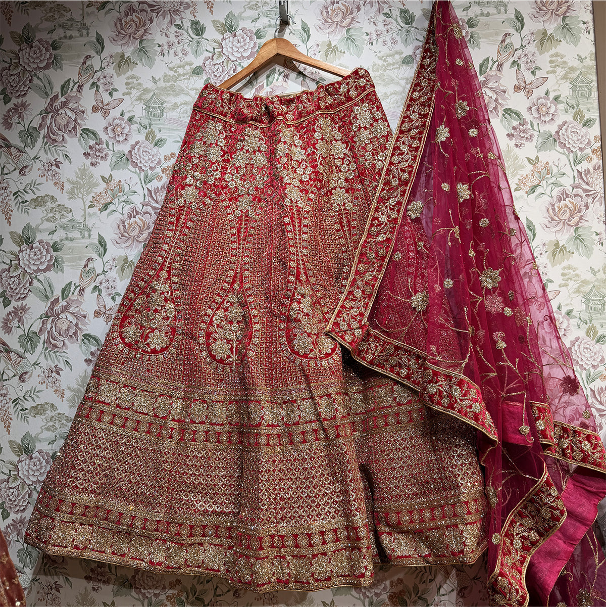 The Vivaha Heirloom: Red Heritage Lehenga Ensemble II – Red – view 1