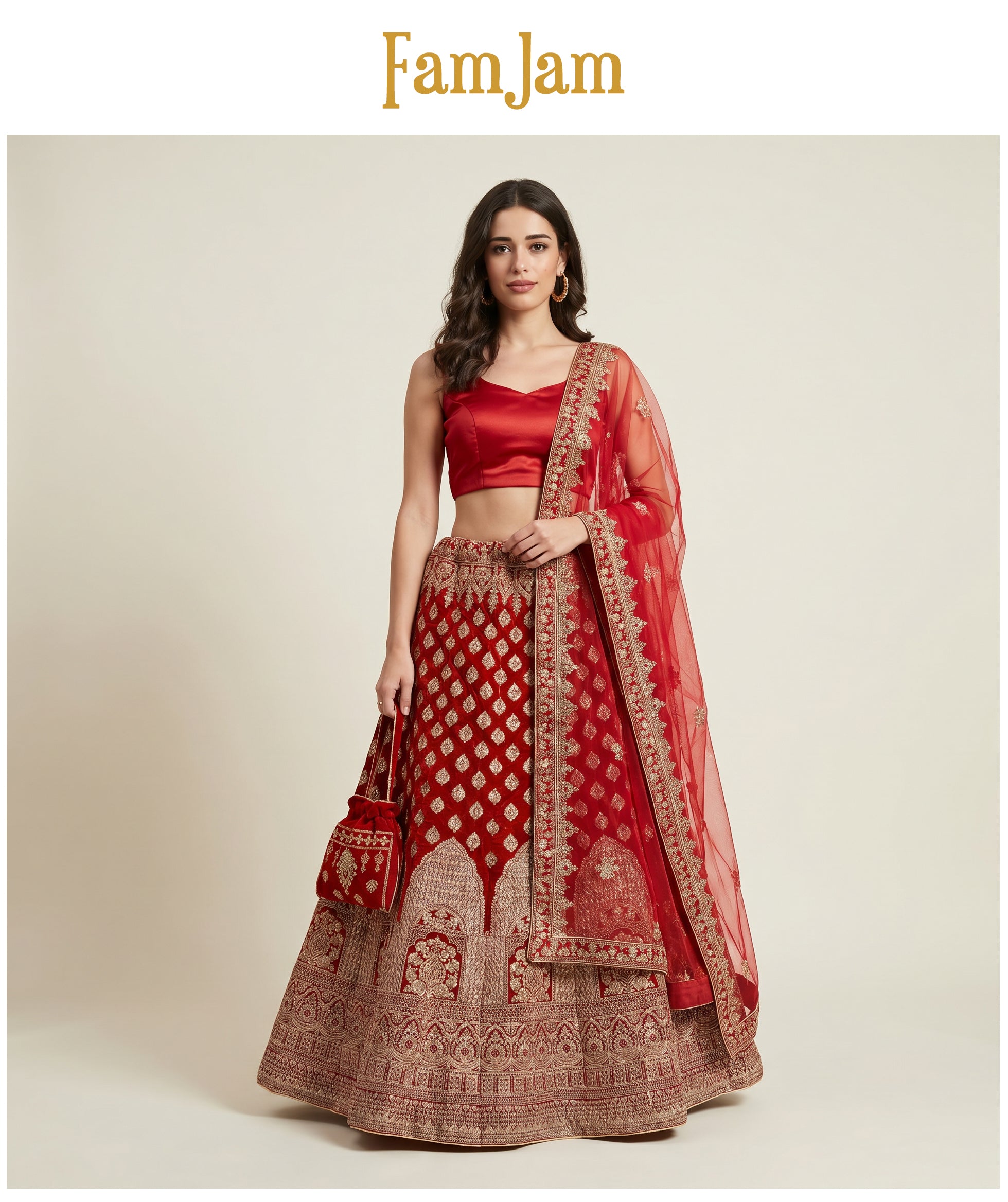 The Jharokha Heirloom Collection: Red Heritage Lehenga Ensemble – Red – view 2