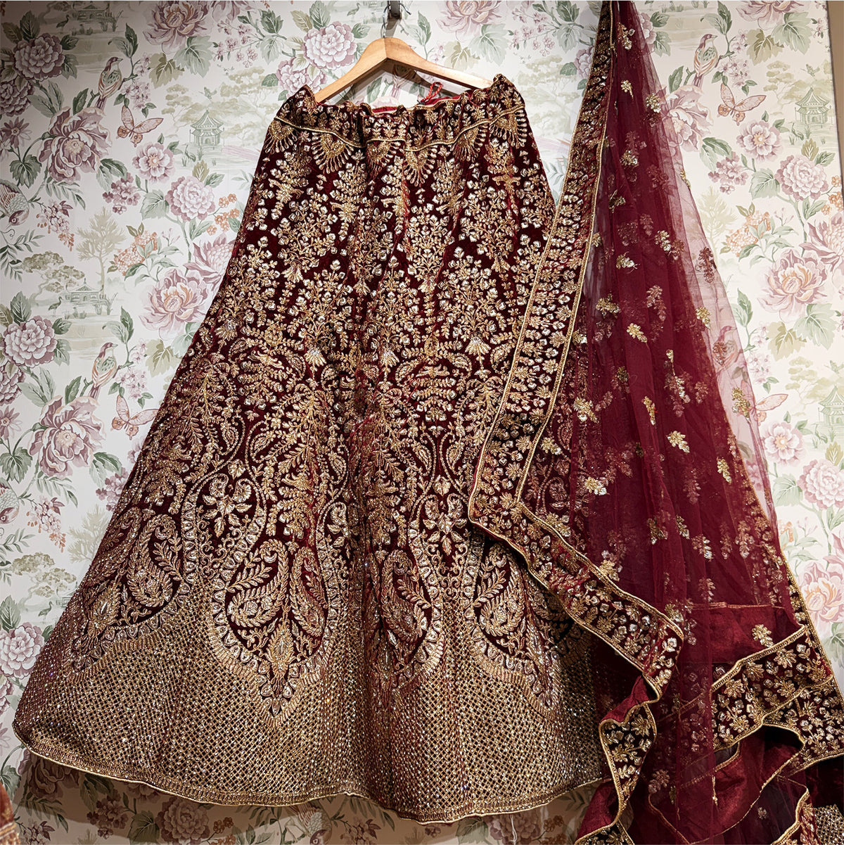 The Mangalam Darbar: Maroon Heritage Lehenga Ensemble – Maroon – view 1