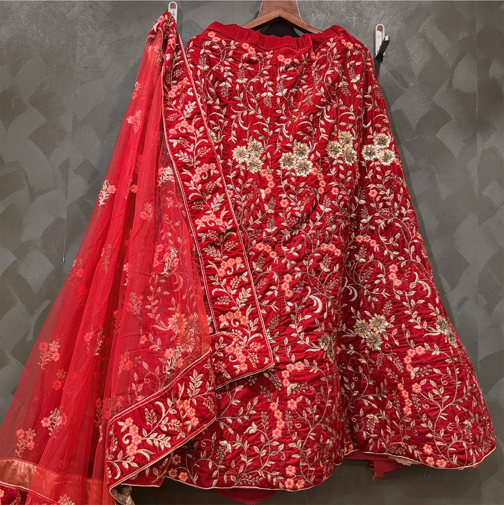 The Shagun Darbar: Red Heritage Lehenga Ensemble II – Red – view 1