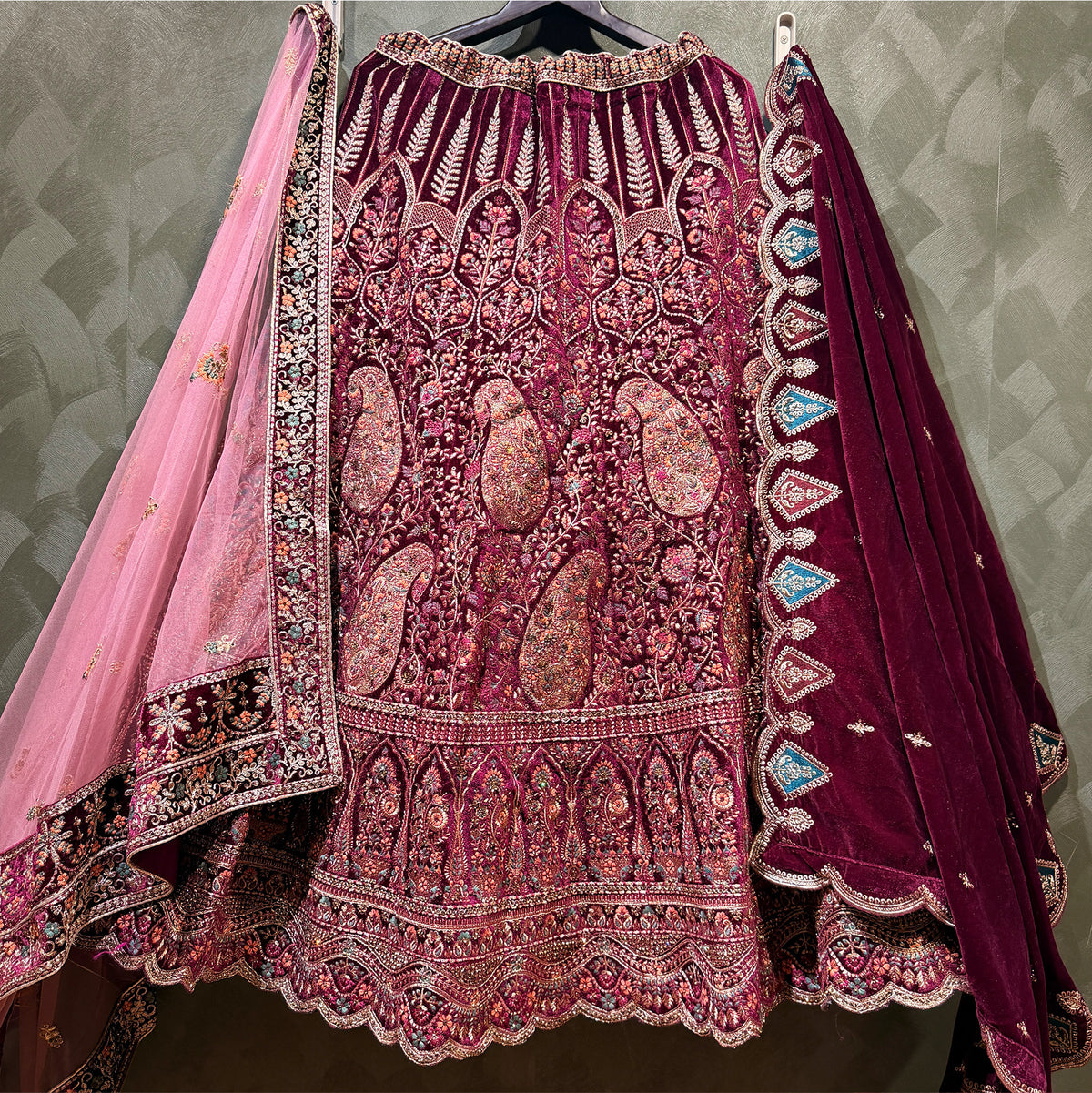 The Vivaha Darbar: Wine Heritage Lehenga Ensemble IV – Wine – view 1