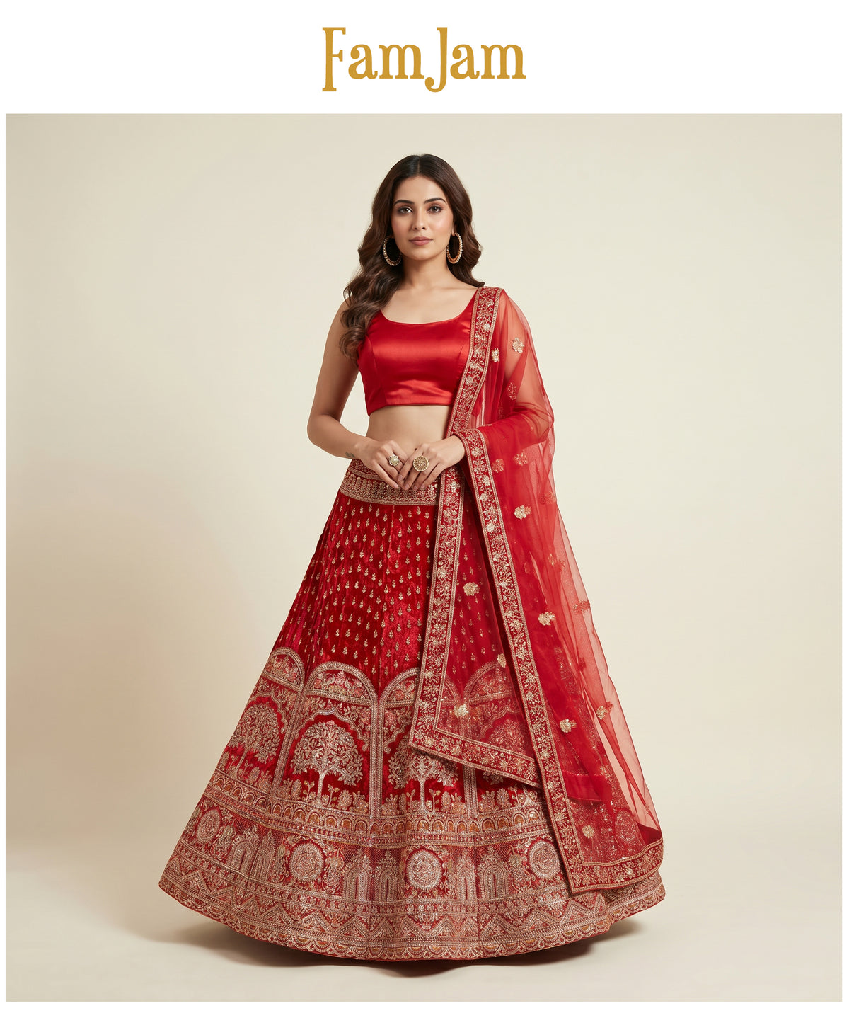 The Kashi Trousseau Darbar: Red Heritage Lehenga Ensemble – Red – view 2