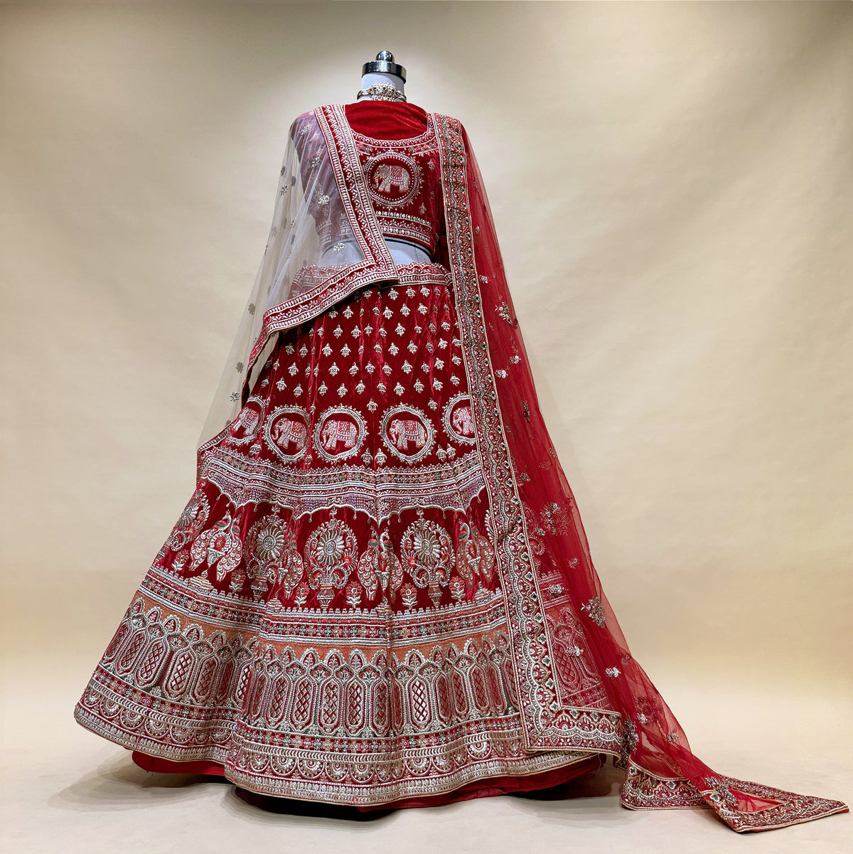 The Mewar Heritage Darbar: Red Heritage Lehenga Ensemble III – Red – view 1