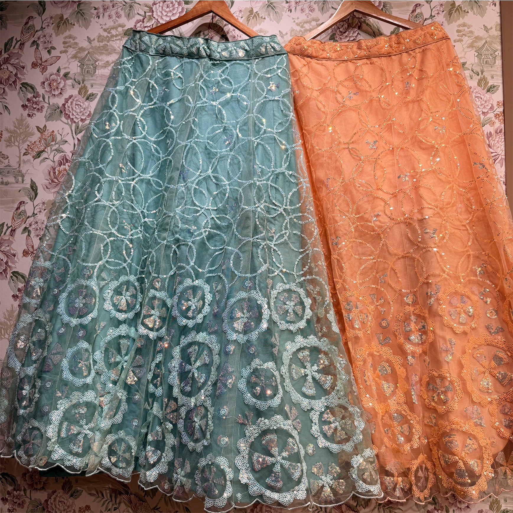 The Utsav Heirloom: Peach & Blue Heritage Lehenga Ensemble II – Peach and Blue – view 2