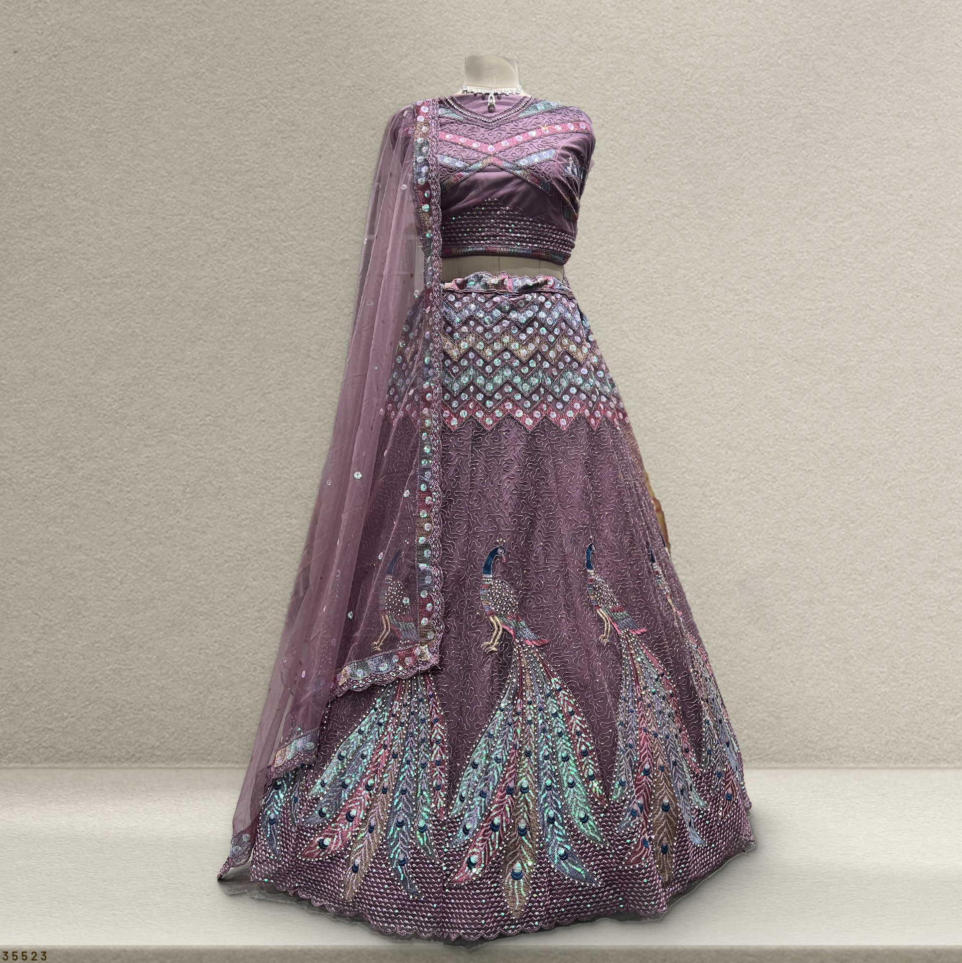 The Ananda Darbar: Blue Heritage Lehenga Ensemble – Blue – view 3
