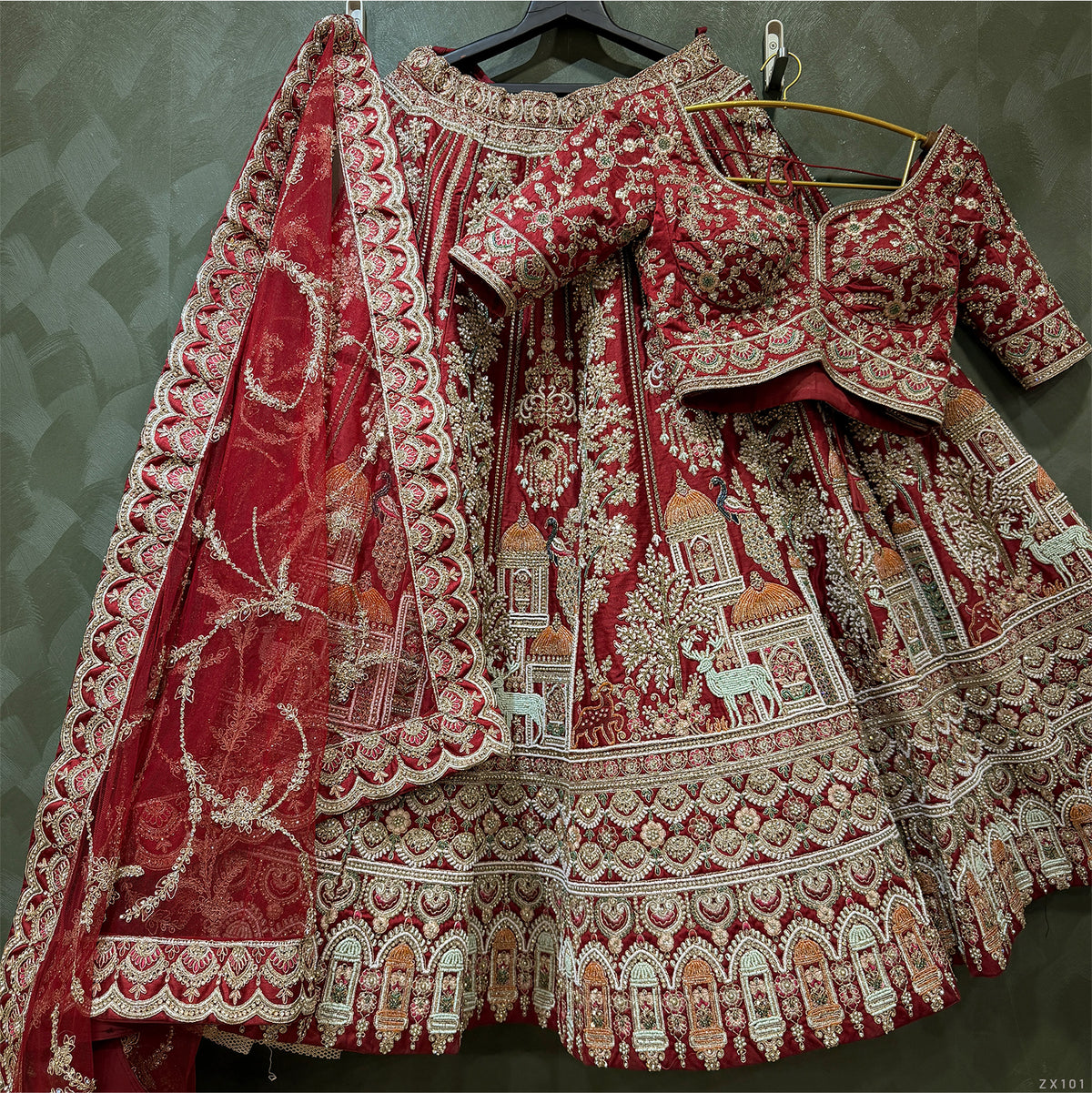 The Shagun Darbar: Maroon Heritage Lehenga Ensemble IV – Maroon – view 1