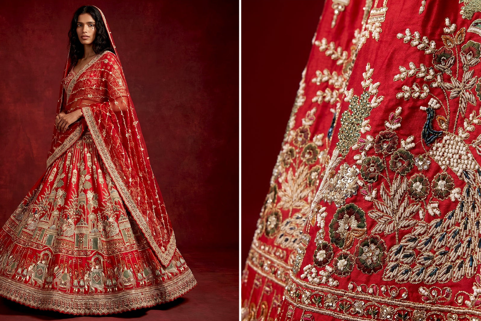 The Kalyani Darbar: Pink Silk Lehenga Ensemble II – Pink – view 3