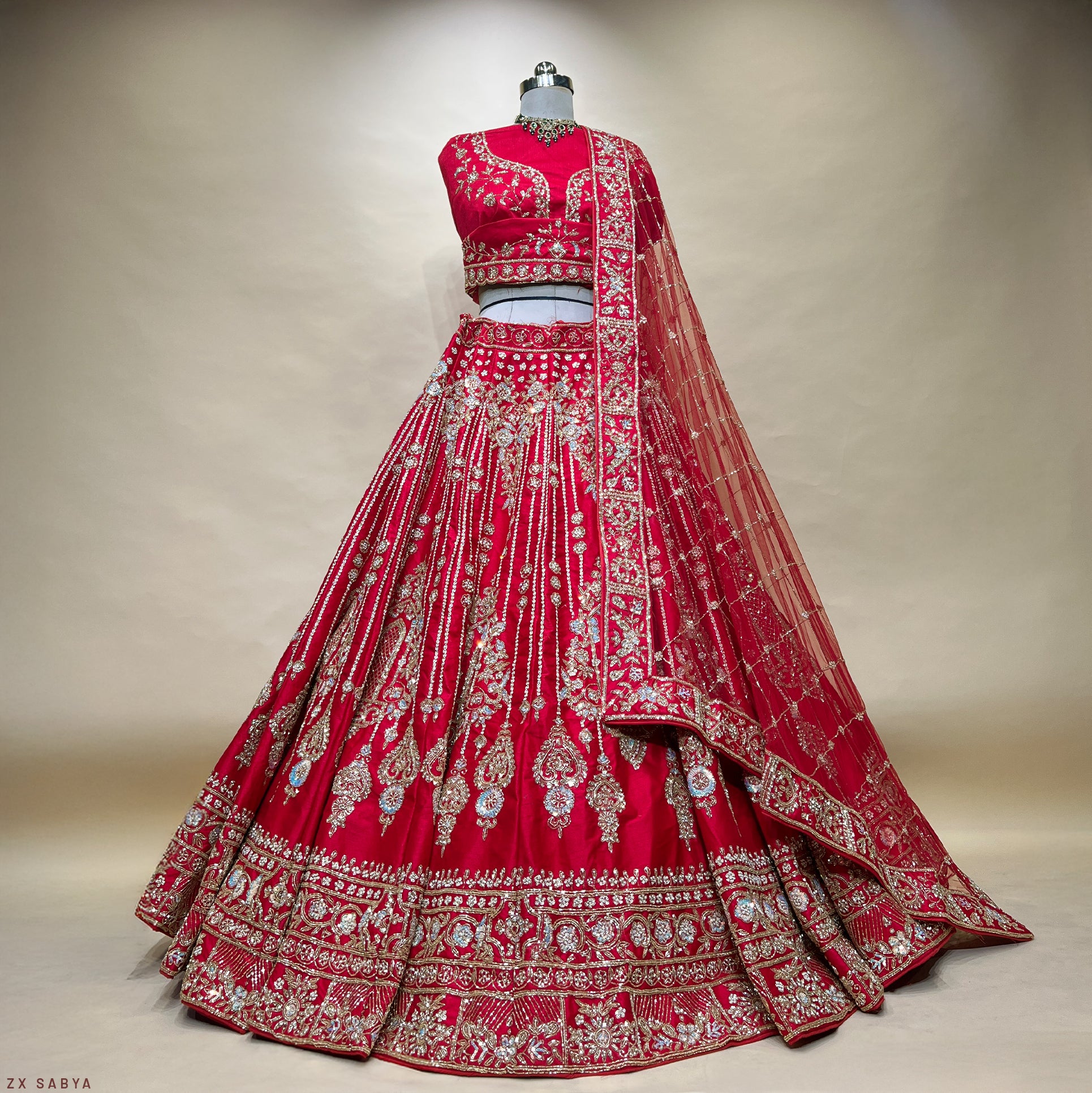 The Udaipur Royal Darbar: Red Heritage Lehenga Ensemble I – Red – view 1