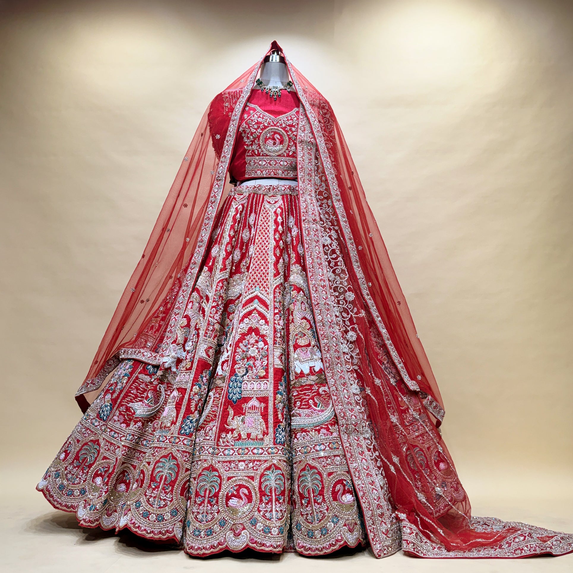 The Aarohi Heirloom: Red Heritage Lehenga Ensemble IV – Red – view 1