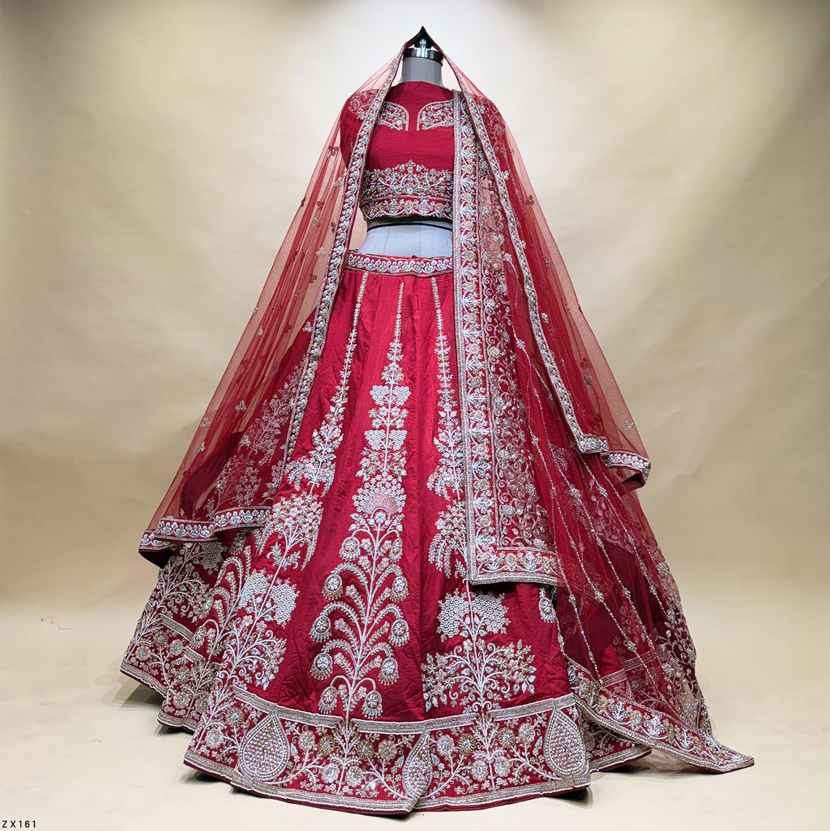 The Amber Fort Darbar: Red Silk Lehenga Ensemble II