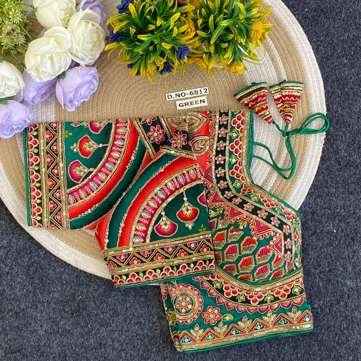 Navratri Sabyasachi Viscose Crepe Blouse - Des- 6812 – Mehndi – view 13