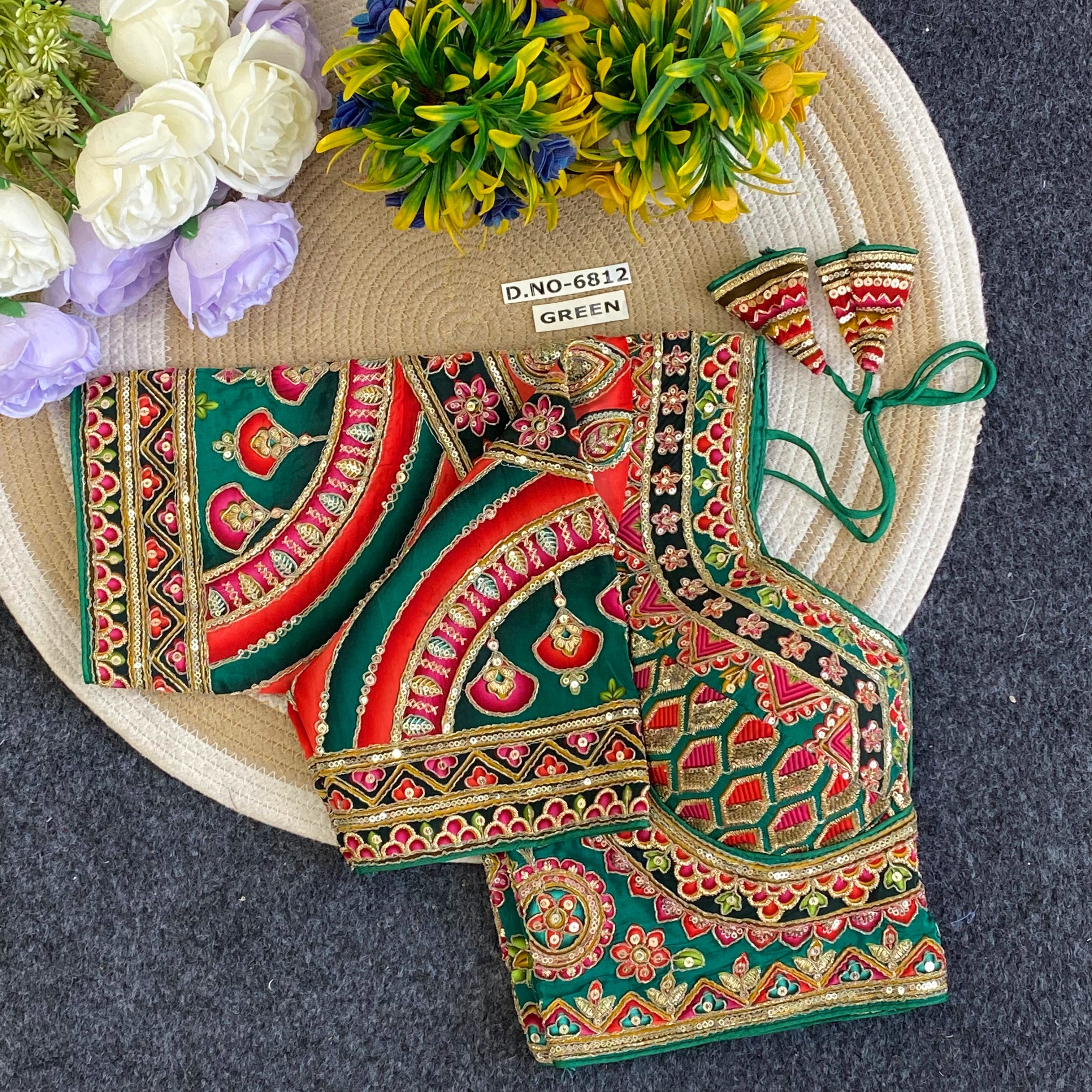 Navratri Sabyasachi Viscose Crepe Blouse - Des- 6812 – Mehndi – view 13