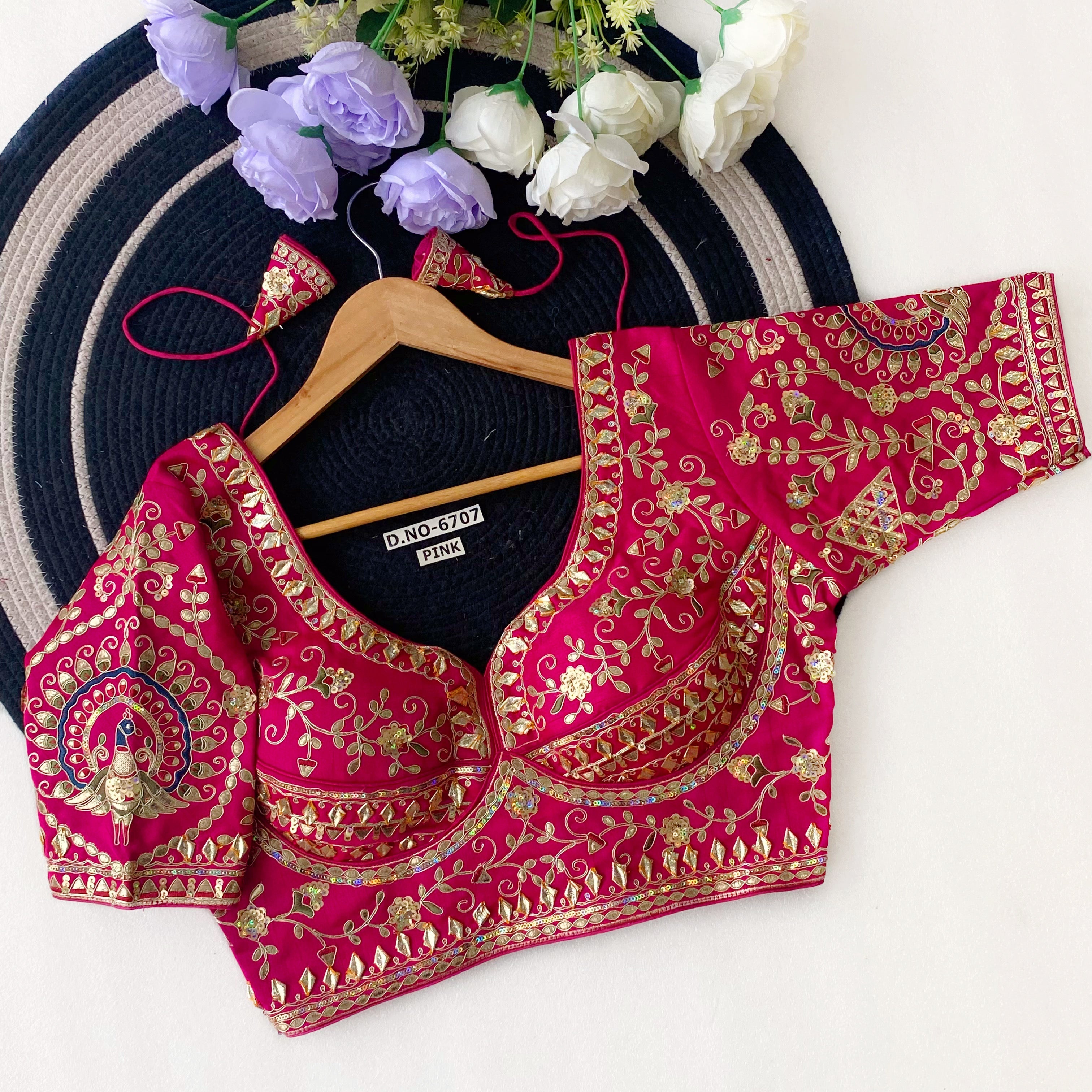 Gota Patti Italian Silk Blouse - Des- 6707 – Pink – view 1