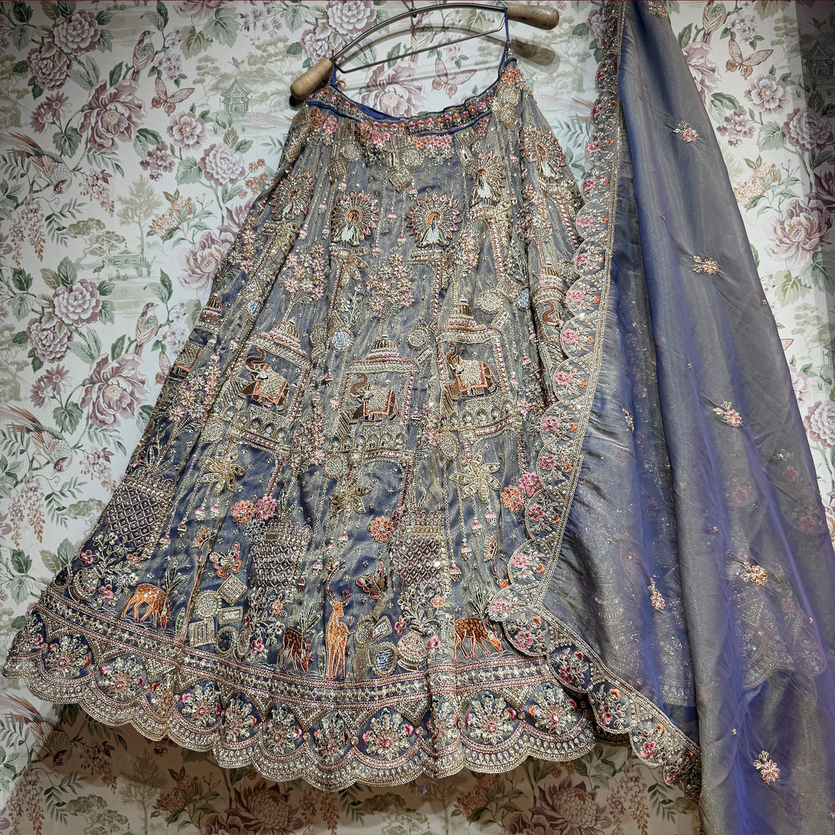 The Gulmohar Collection: Peach Lehenga Ensemble II - Lavender - view 2