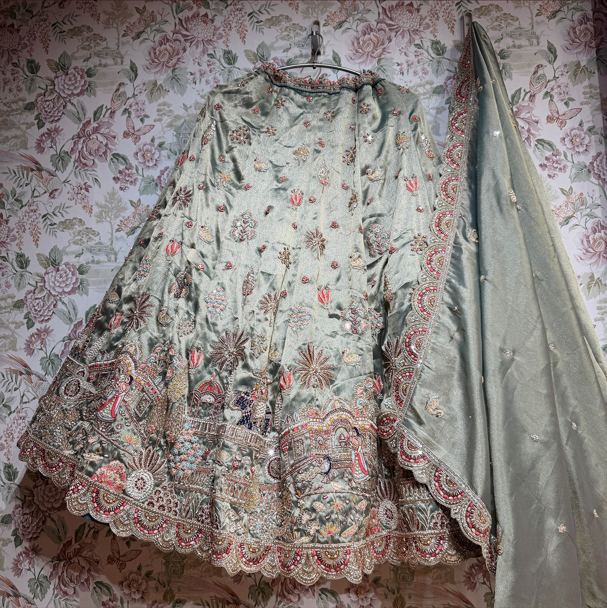 The Rang Mahal Edit: Rose Beige Lehenga Ensemble - Sage - view 2