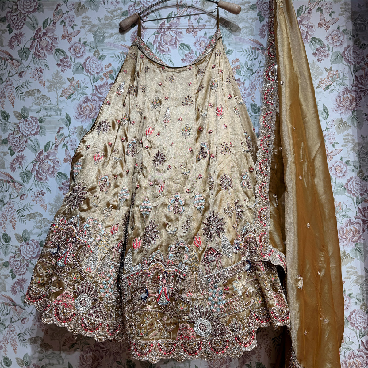 The Rang Mahal Edit: Rose Beige Lehenga Ensemble - Beige Gold - view 3