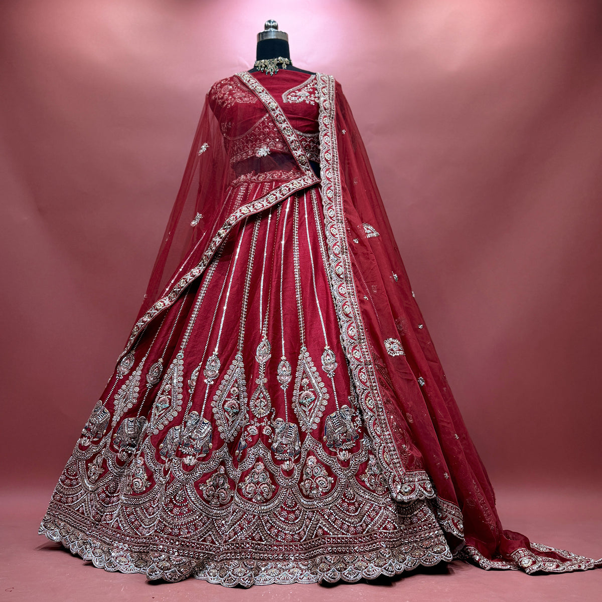 The Indrani Heirloom: Maroon Lehenga Ensemble - Maroon - view 2
