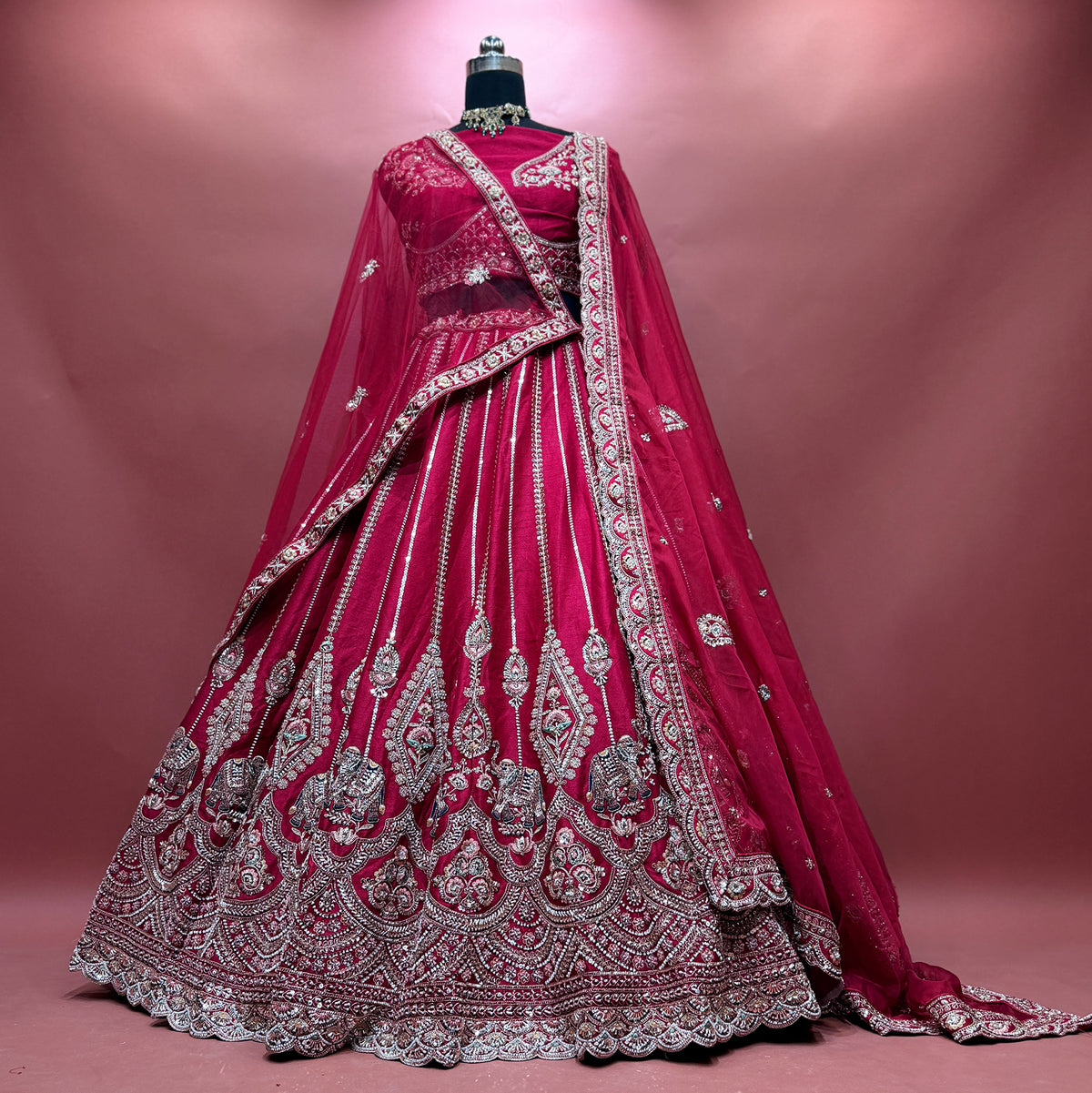 The Indrani Heirloom: Maroon Lehenga Ensemble - Pink - view 4