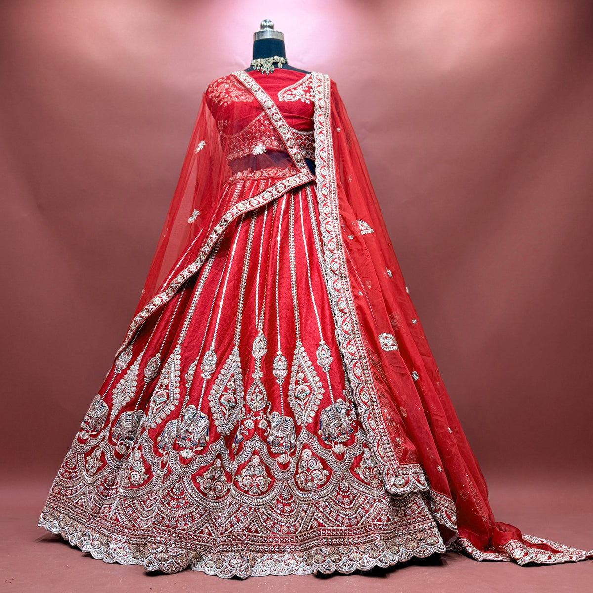 The Indrani Heirloom: Maroon Lehenga Ensemble - Red - view 6