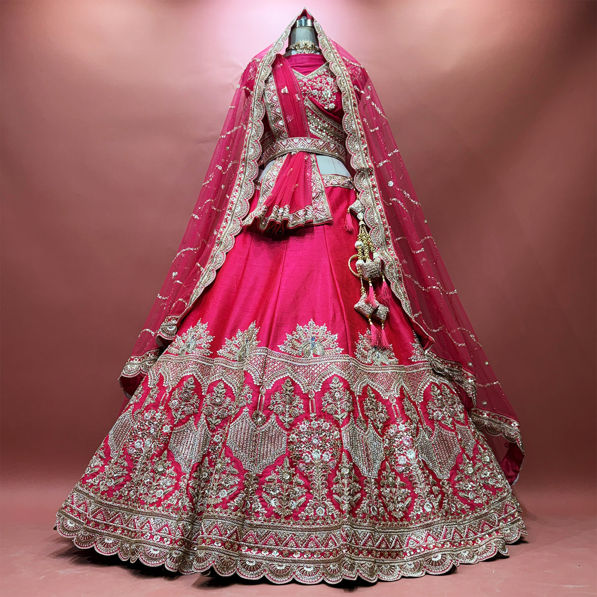 The Mangalam Edit: Pink Heritage Lehenga Ensemble – Pink – view 1