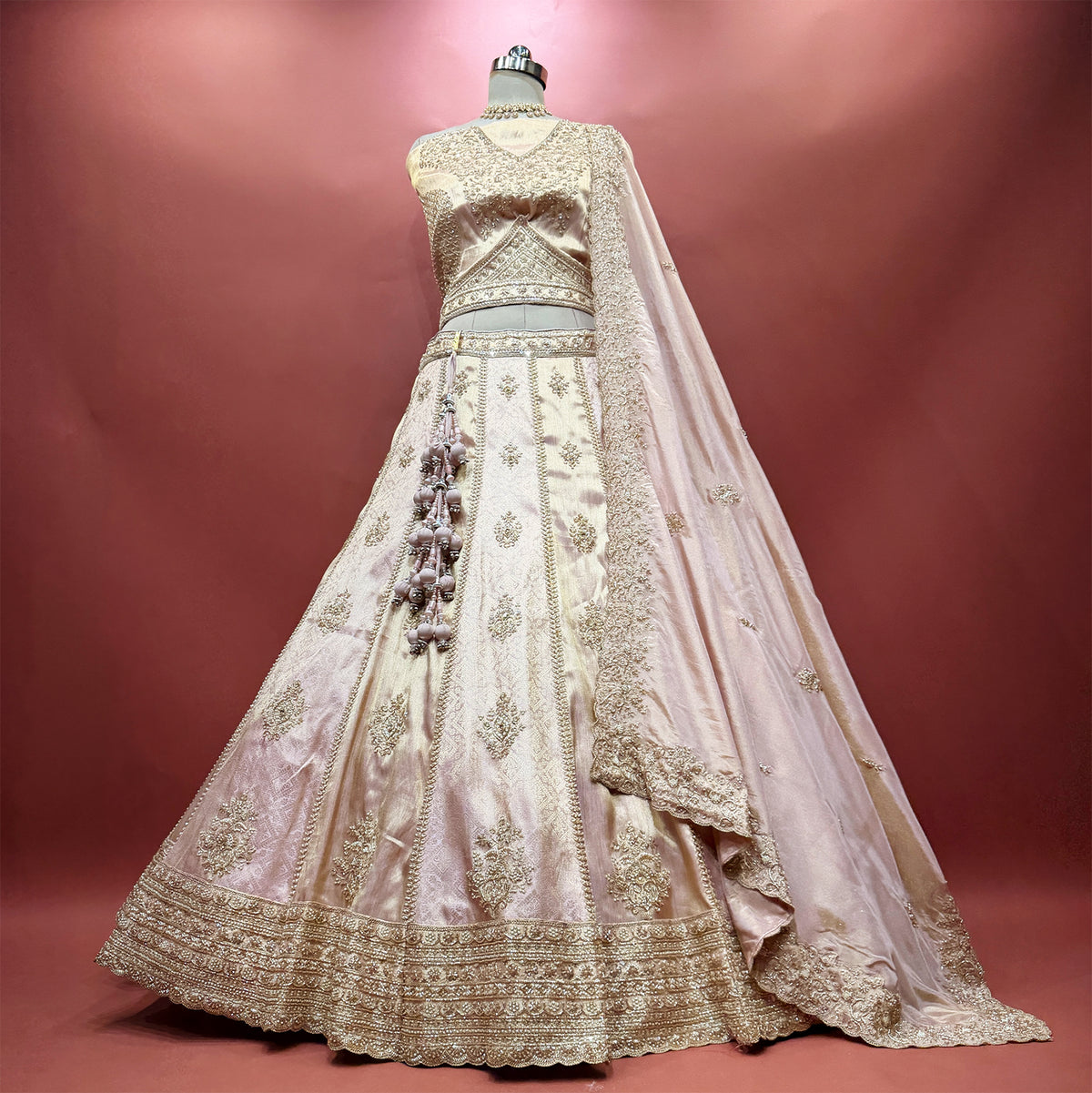 The Kamalini Collection: Baby Pink Lehenga Ensemble III - Baby Pink - view 1