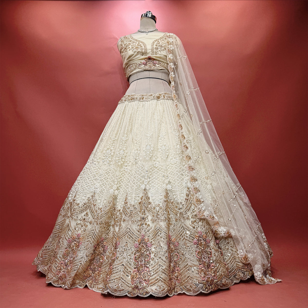 The Madhurima Edit: Baby Pink Lehenga Ensemble - Off White - view 2