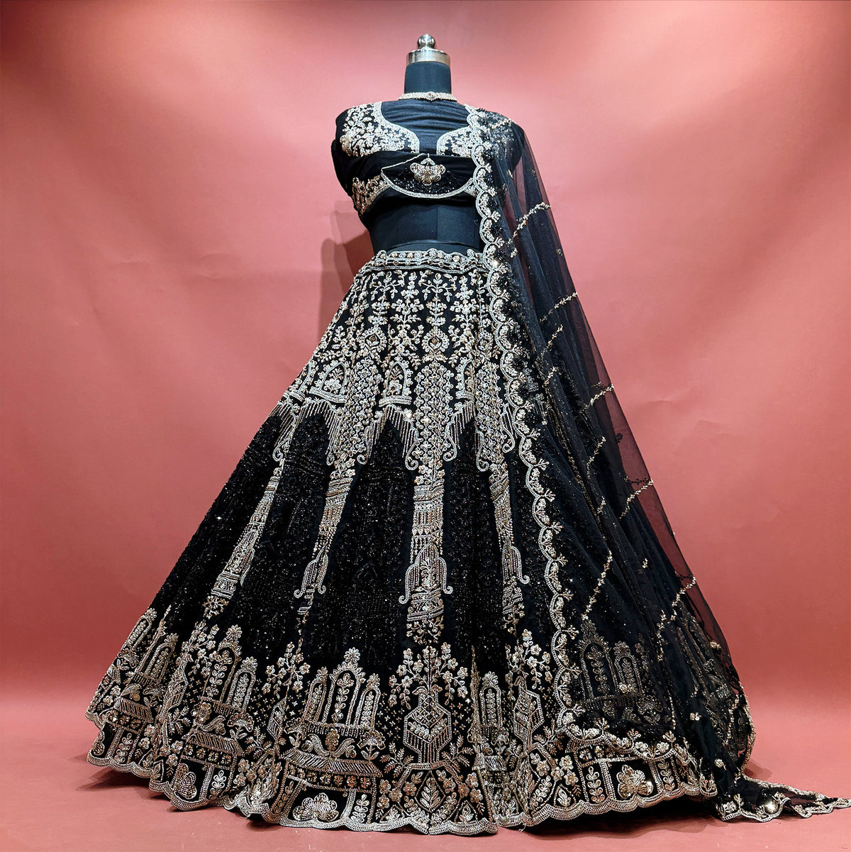The Noor Mahal Edit: Black Lehenga Ensemble - Black - view 1