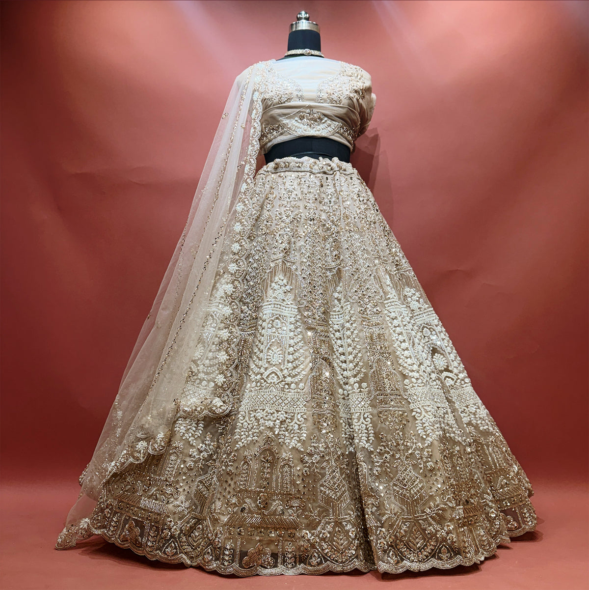 The Noor Mahal Edit: Black Lehenga Ensemble - Ivory - view 2