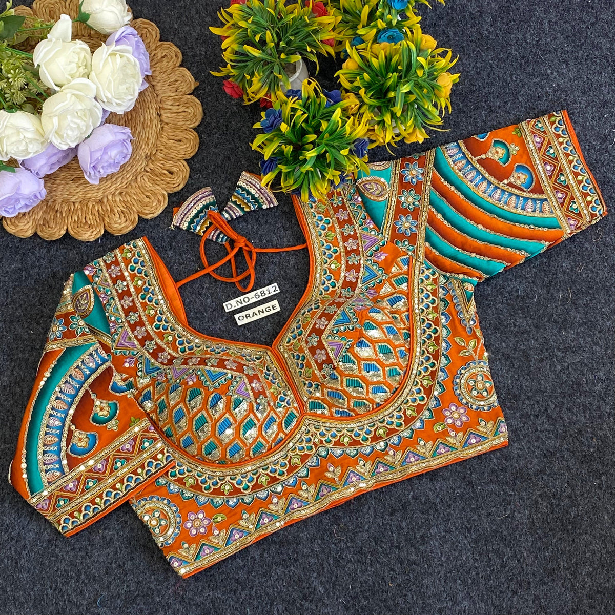 Navratri Sabyasachi Viscose Crepe Blouse - Des- 6812 – Peacock – view 9