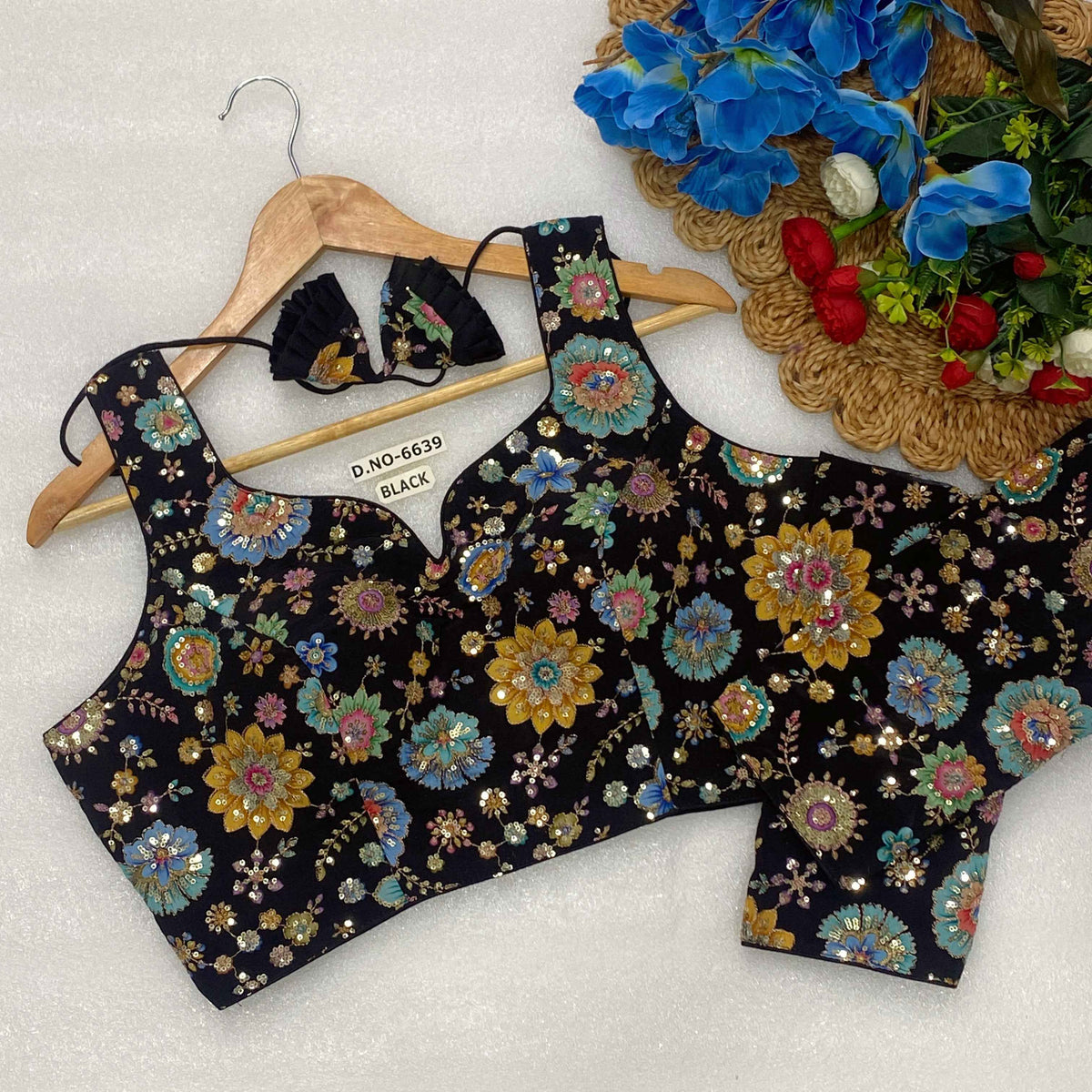 Sleeveless with Attached Sleeves Designer Blouse | Viscose Crepe | Position Print Embroidery - Des- 6639
