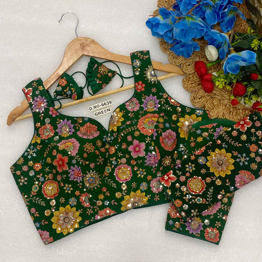Sleeveless with Attached Sleeves Designer Blouse | Viscose Crepe | Position Print Embroidery - Des- 6639