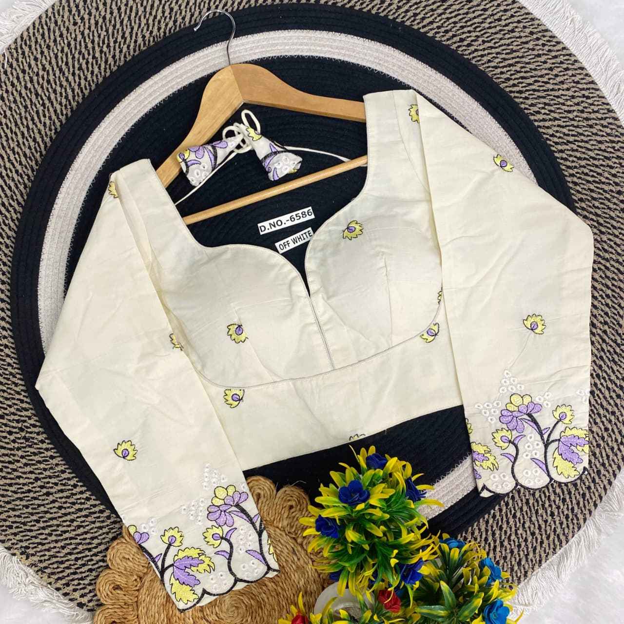 Khadi Embroidered Blouse - Des- 6586 – Yellow – view 1