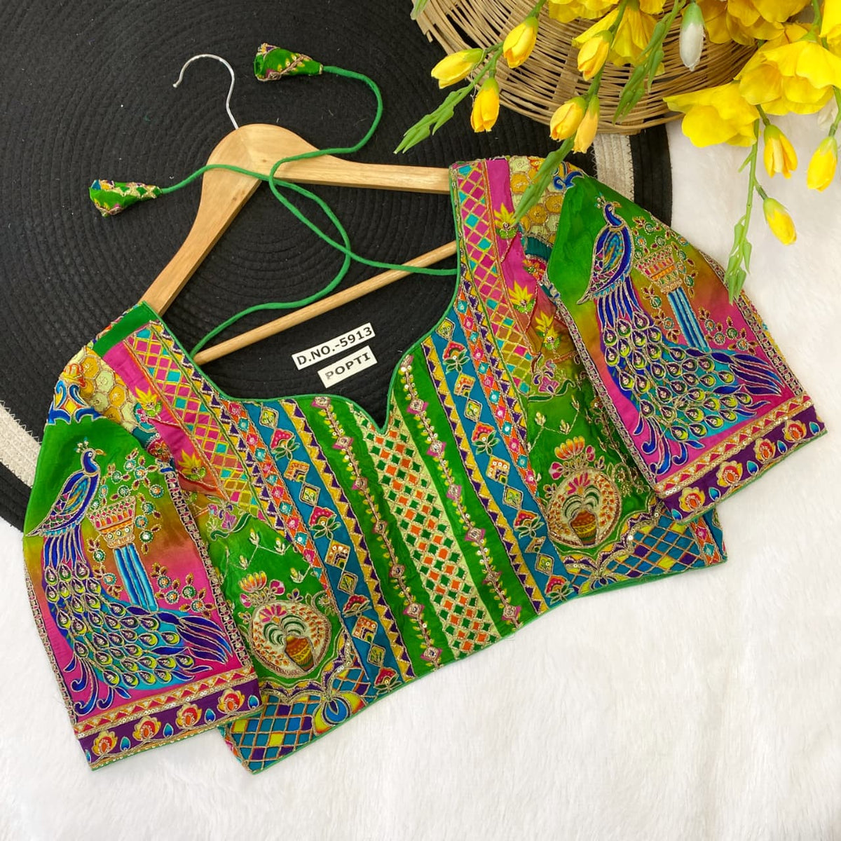 Navratri Viscose Position Print Blouse - Des- 5913 – Red – view 13