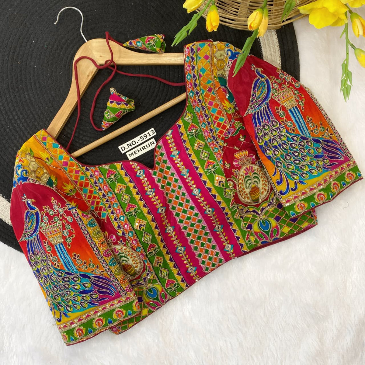 Navratri Viscose Position Print Blouse - Des- 5913 – Bouquet – view 8