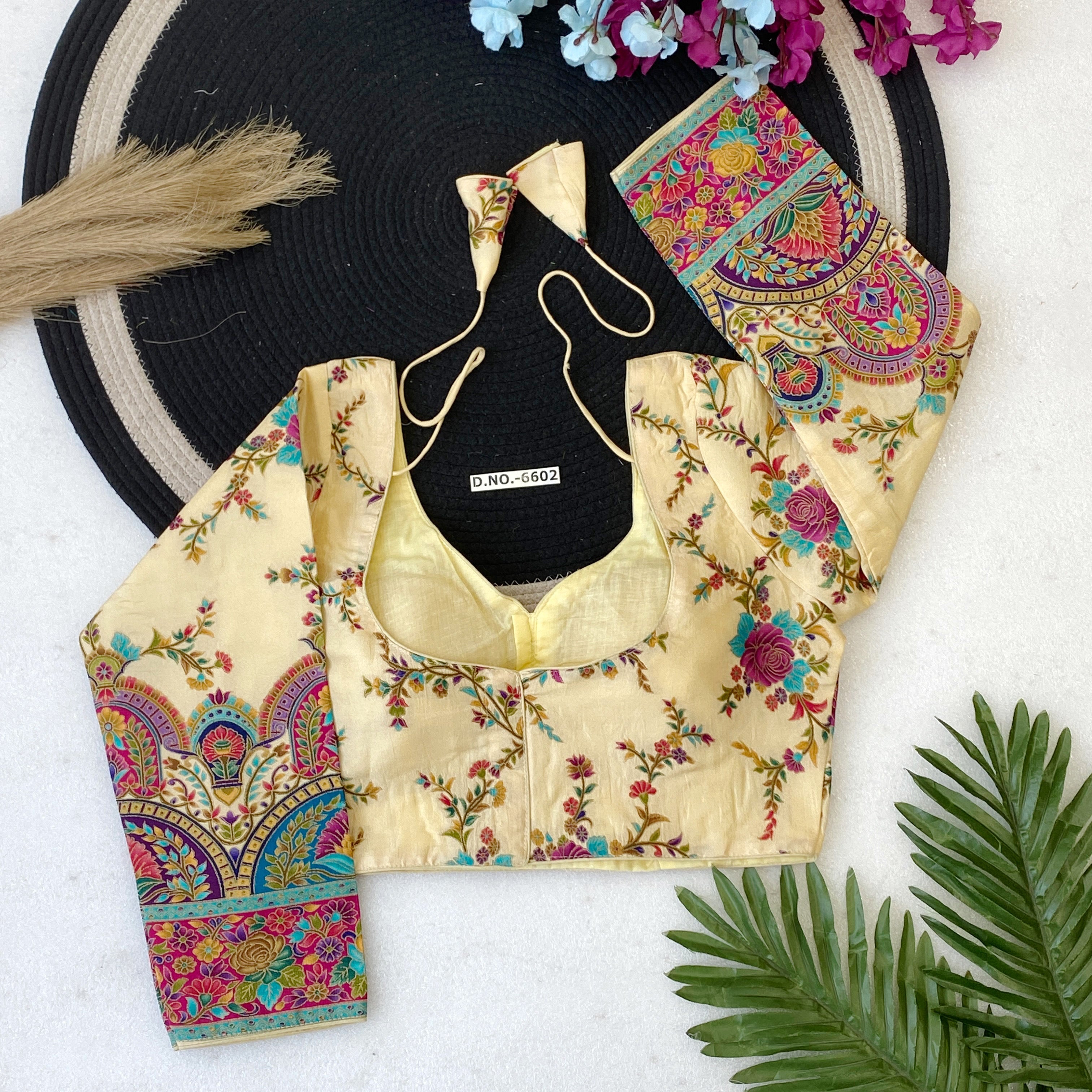 Royal Meenakari Jacquard V-Neck Blouse | Sabyasachi Pattern - Des- 6602 – Chiku – view 2