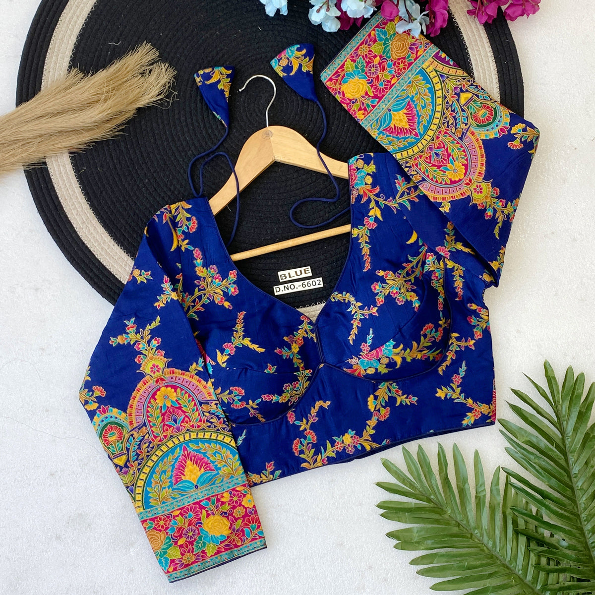 Royal Meenakari Jacquard V-Neck Blouse | Sabyasachi Pattern - Des- 6602 – Black – view 11
