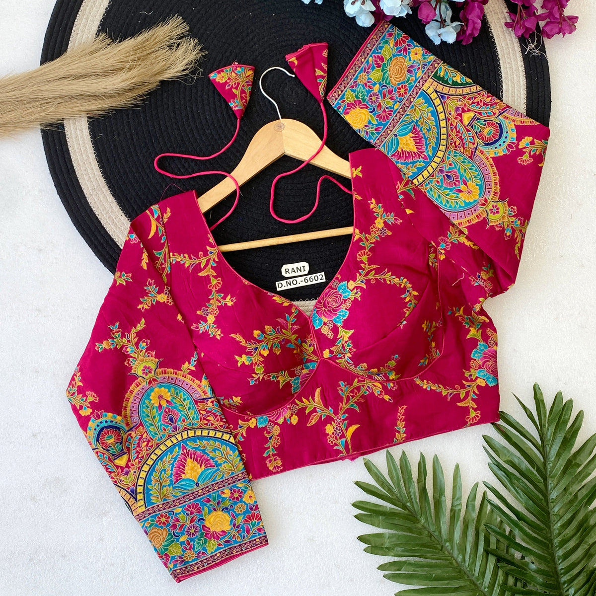 Royal Meenakari Jacquard V-Neck Blouse | Sabyasachi Pattern - Des- 6602 – Mustard – view 5