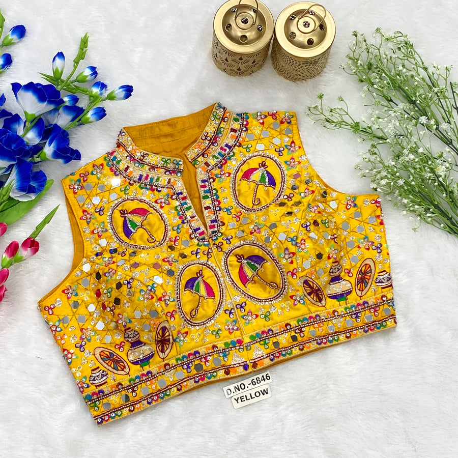 Navratri Collar Neck Front Open Spaghetti Blouse - Des- 6846