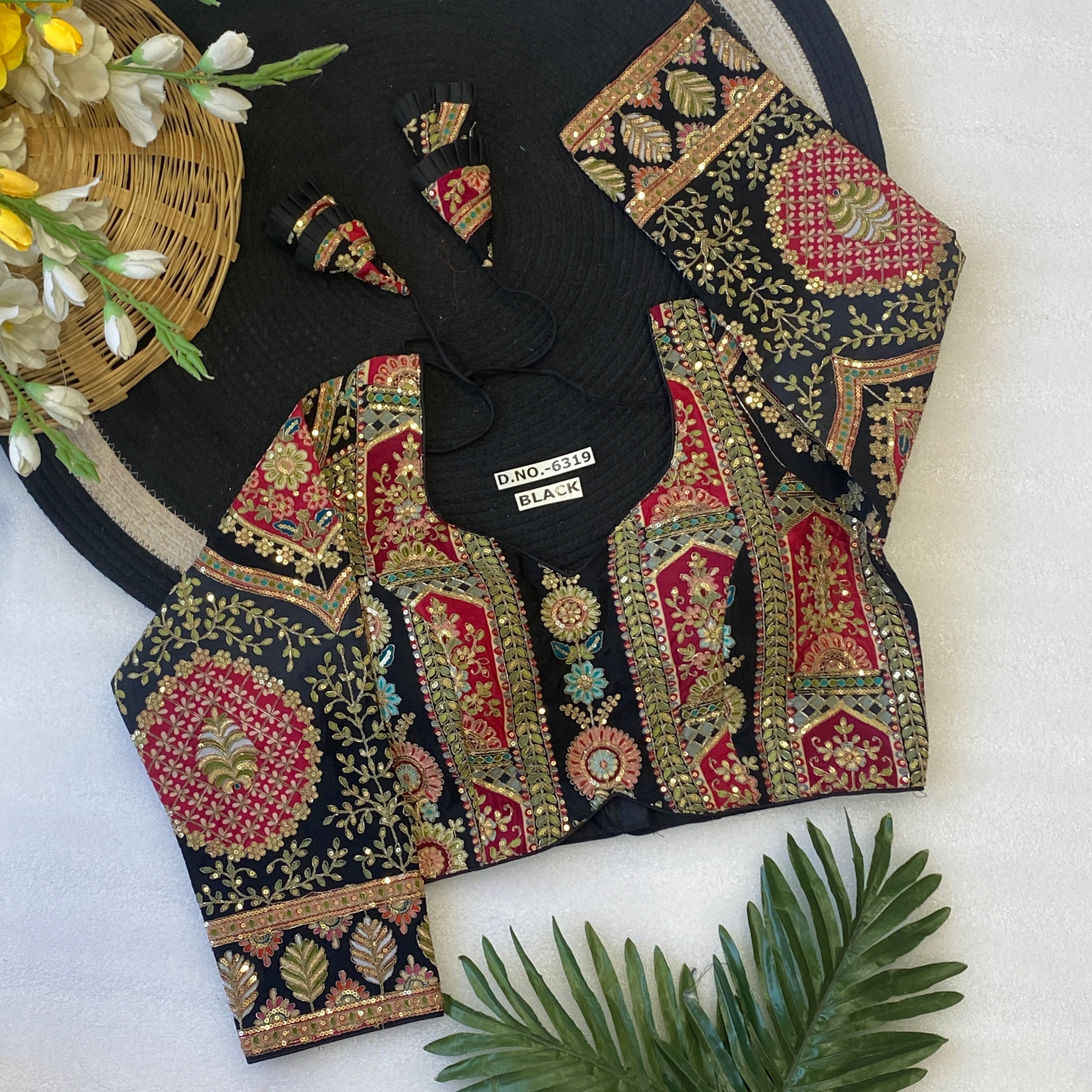 Viscose Crepe Position Printed Blouse | Coding & Sequin Work Sweetheart Neck Designer Blouse - Des- 6319 – Peacock – view 16