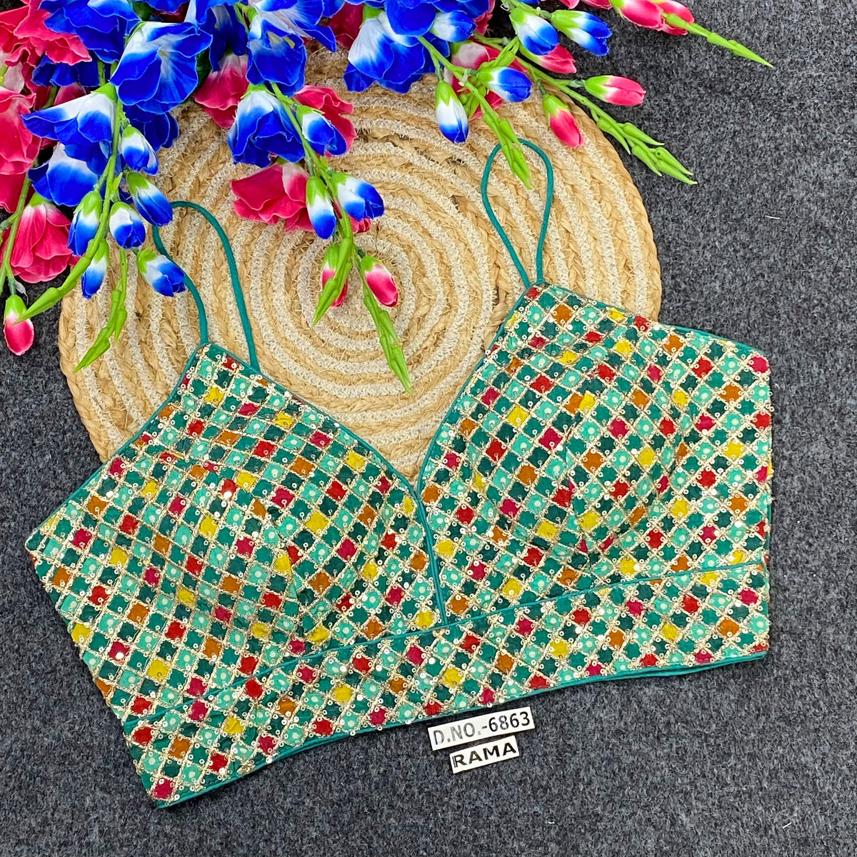 Navratri Spaghetti Viscose Crepe Blouse - Des- 6863