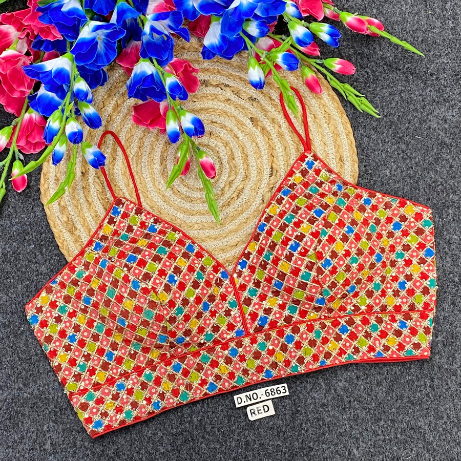 Navratri Spaghetti Viscose Crepe Blouse - Des- 6863