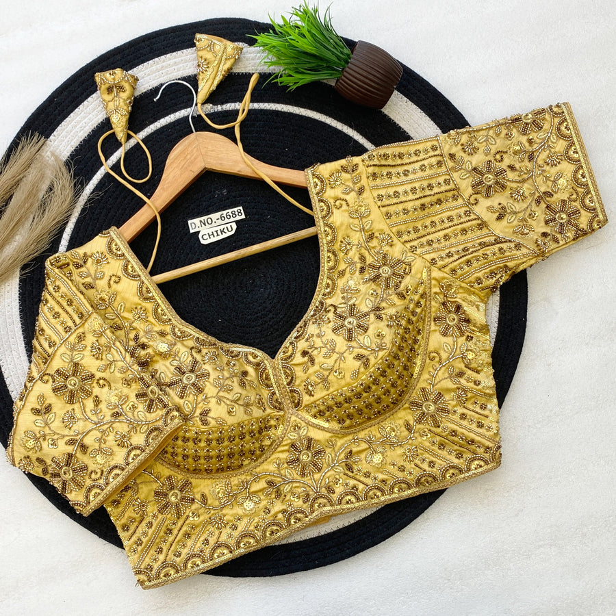 Sabyasachi Pattern Bridal Blouse - Heavy Handwork Italian Silk - Des- 6688