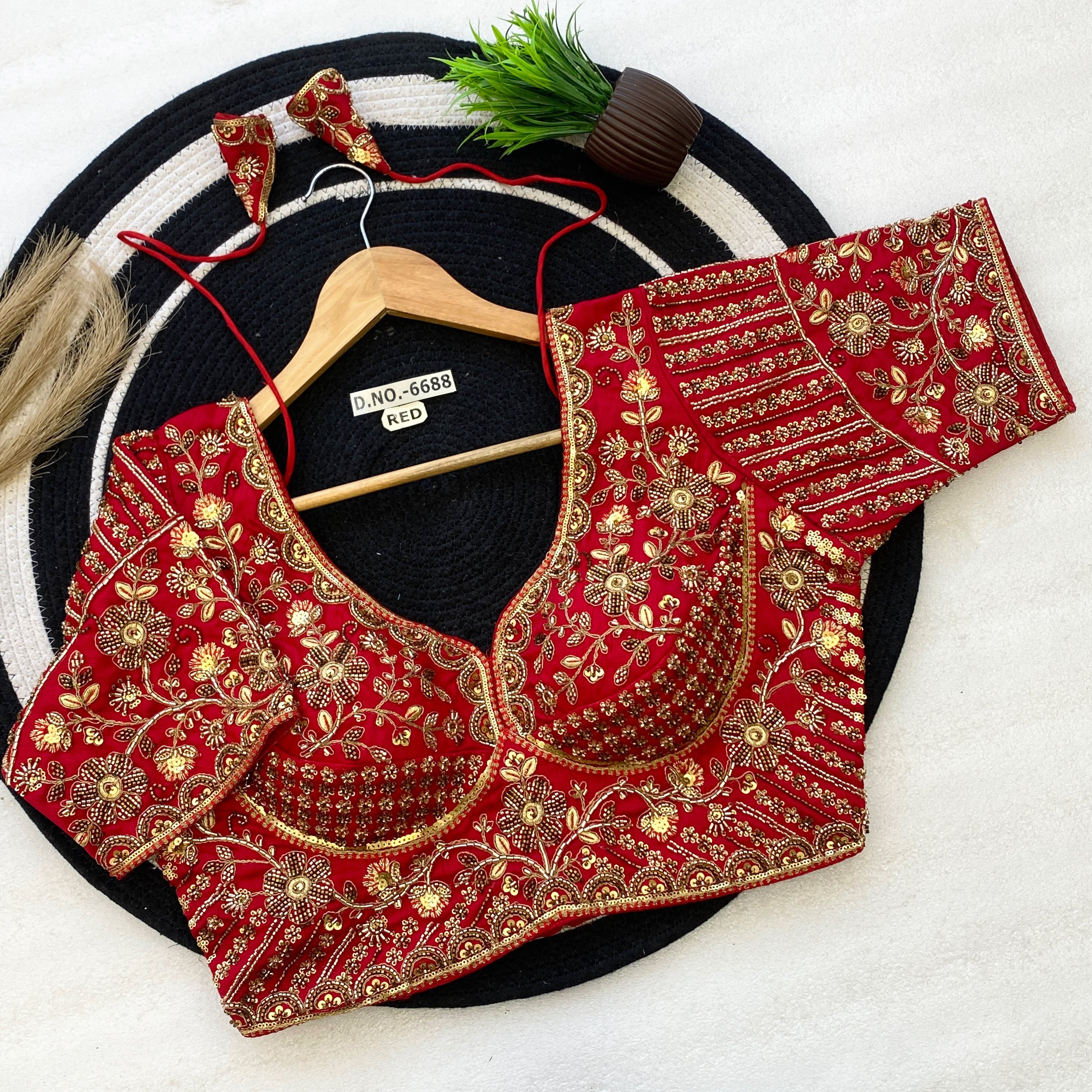Sabyasachi Pattern Bridal Blouse - Heavy Handwork Italian Silk - Des- 6688 – Wine – view 3