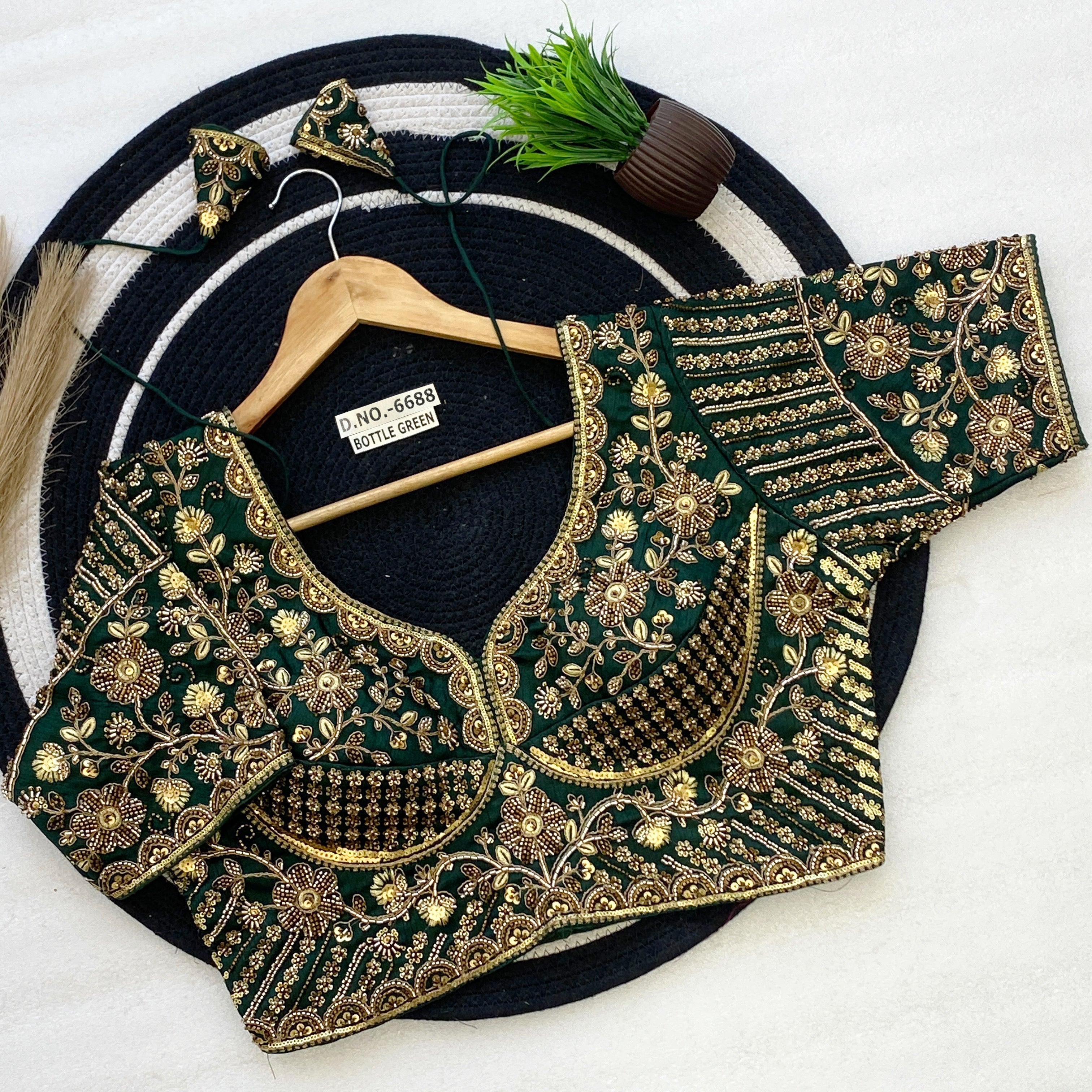 Sabyasachi Pattern Bridal Blouse - Heavy Handwork Italian Silk - Des- 6688 – Off White – view 9