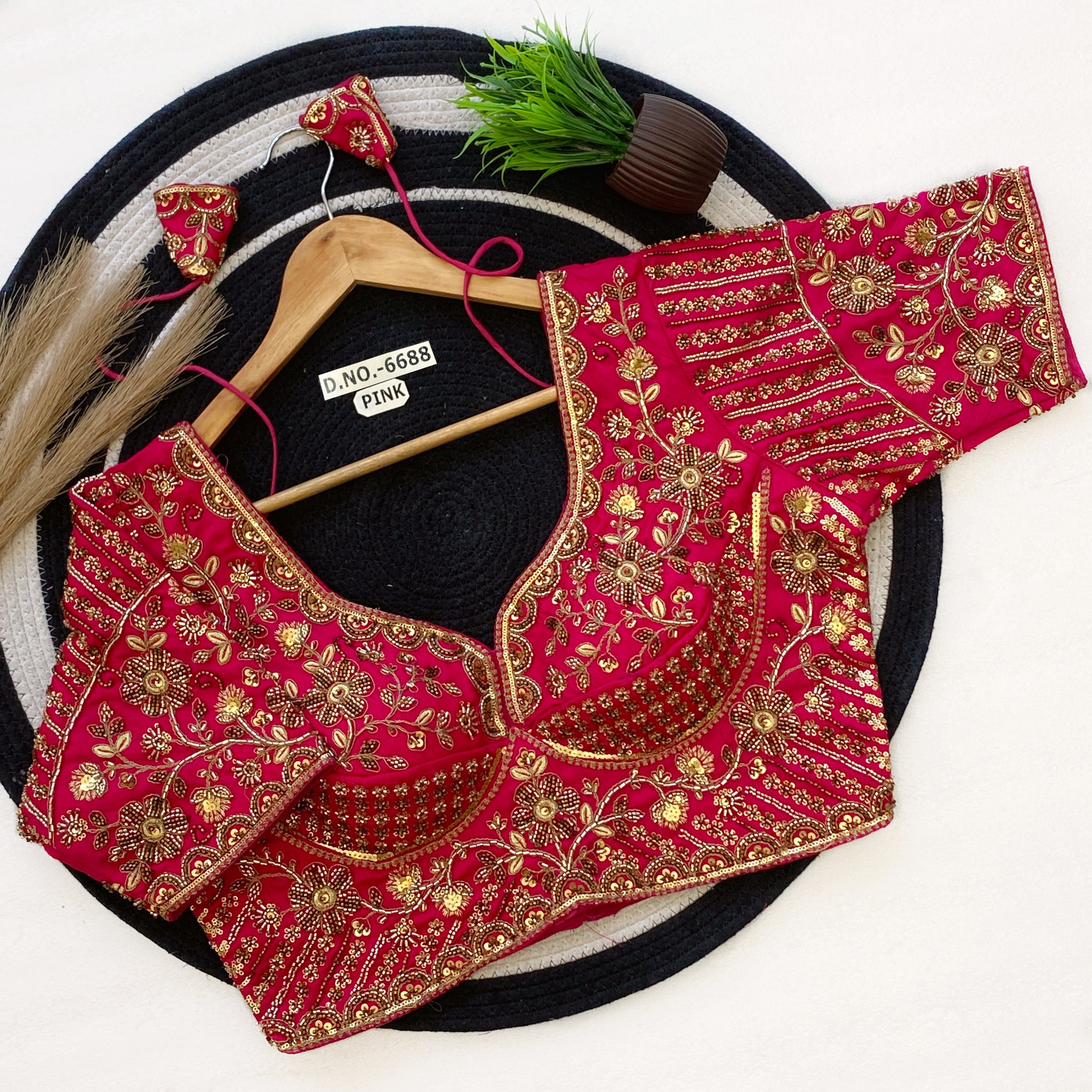 Sabyasachi Pattern Bridal Blouse - Heavy Handwork Italian Silk - Des- 6688 – Red – view 14