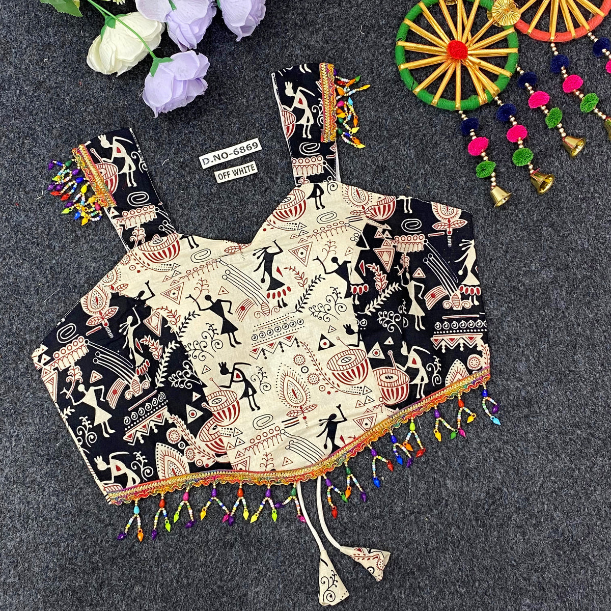 Navratri Spaghetti Cotton Print - Des- 6869 – Off White – view 1