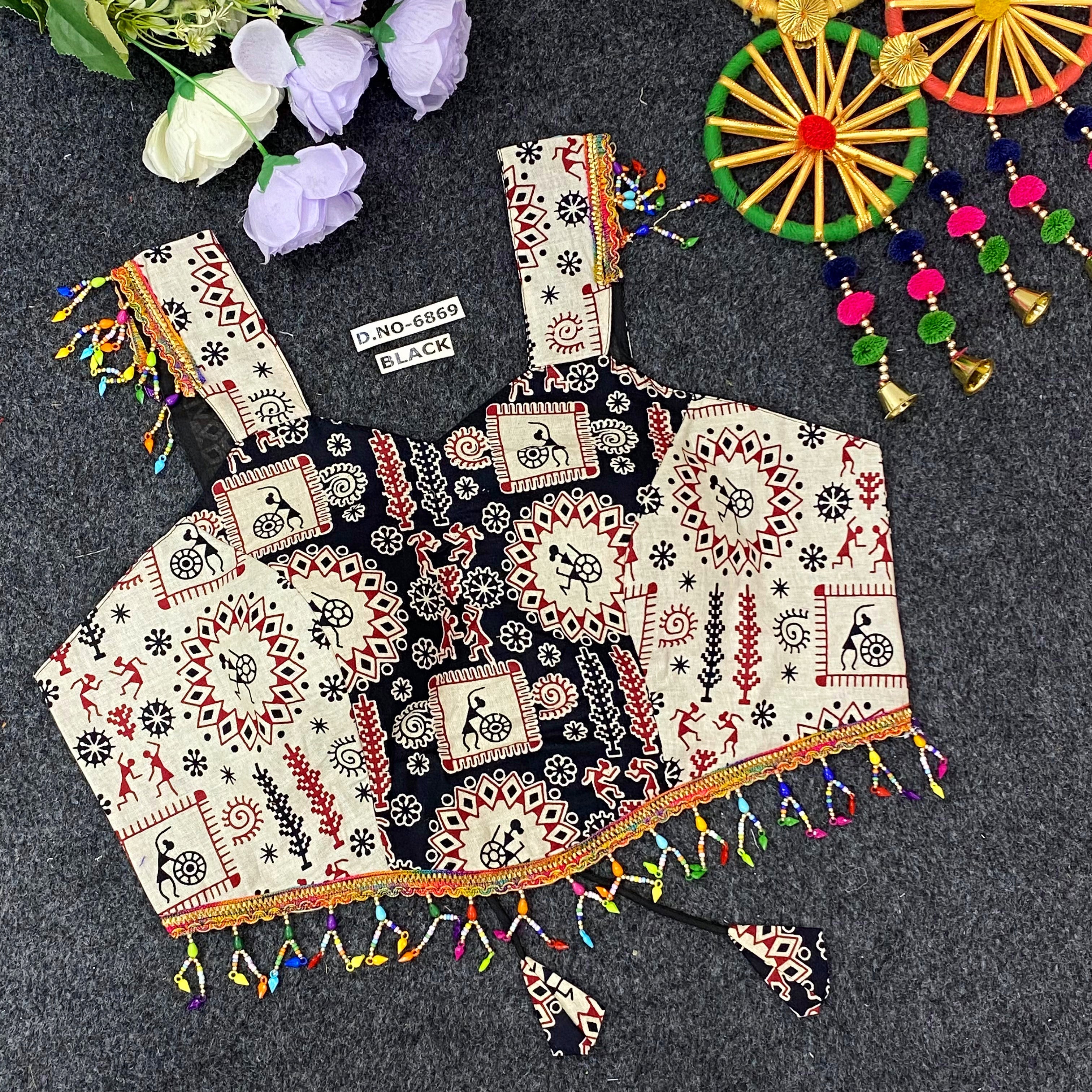 Navratri Spaghetti Cotton Print - Des- 6869 – Off White – view 3