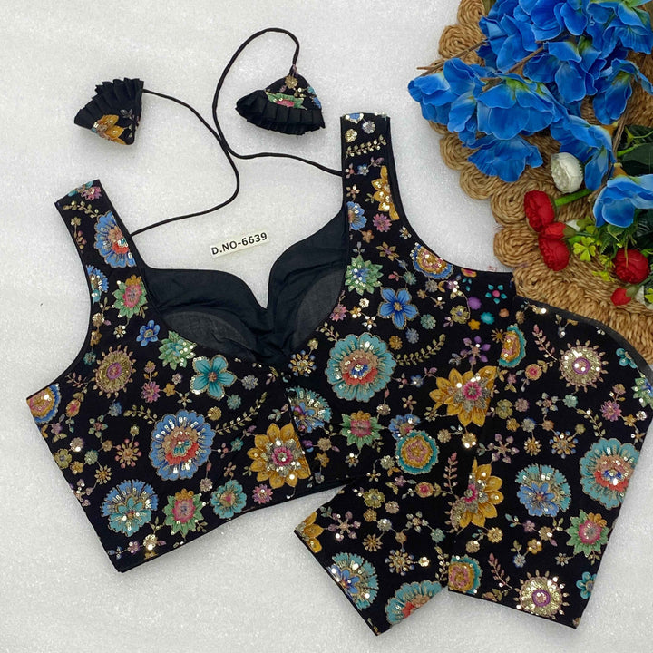 Sleeveless with Attached Sleeves Designer Blouse | Viscose Crepe | Position Print Embroidery - Des- 6639