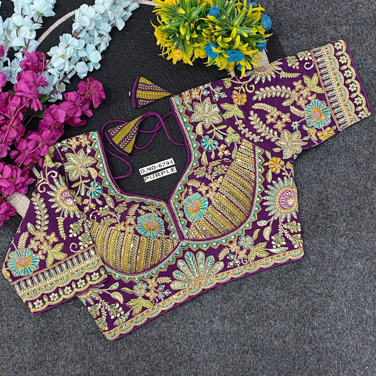 Sweetheart Neck Viscose Crepe Designer Blouse - Des- 6794 – Peacock – view 11