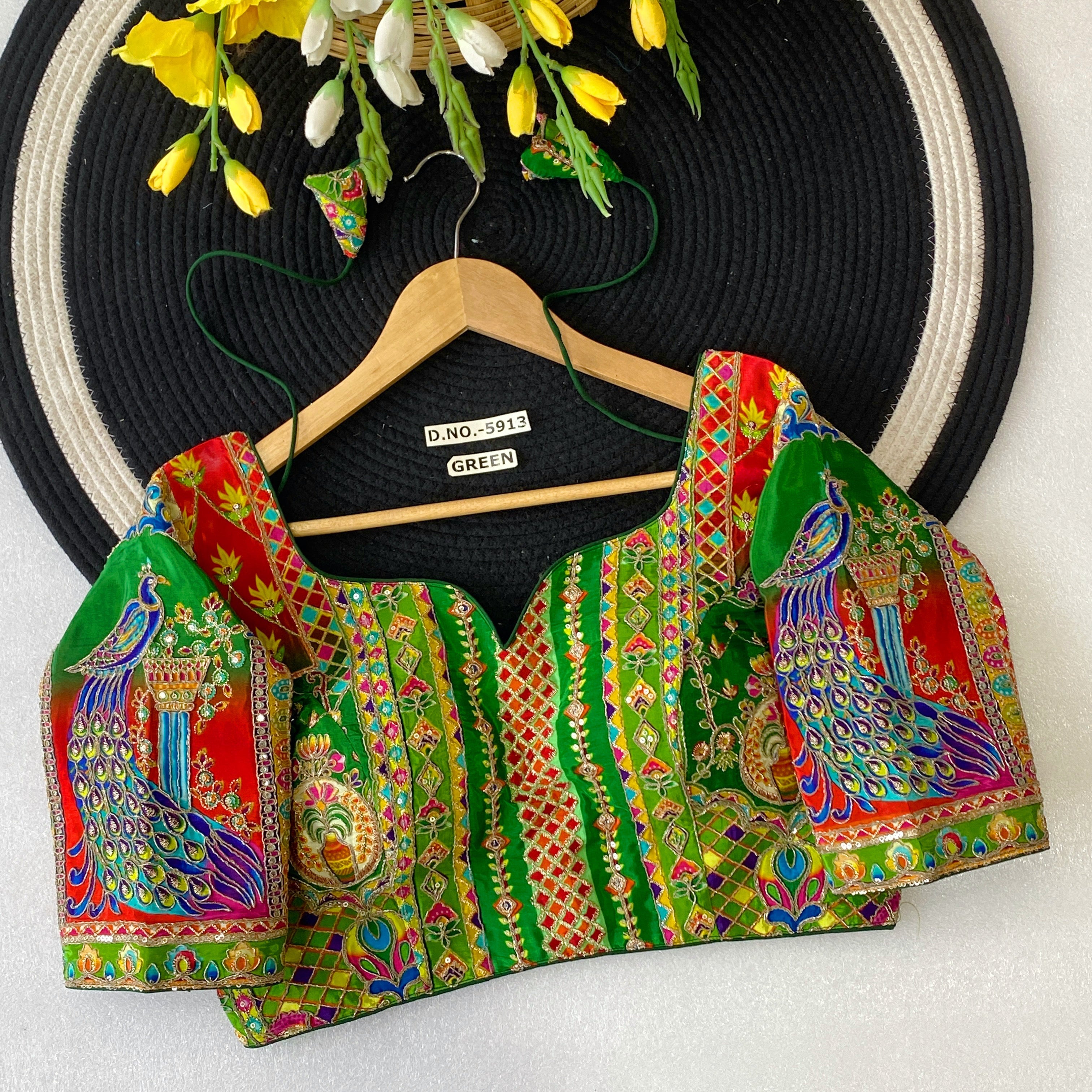Navratri Viscose Position Print Blouse - Des- 5913 – Green – view 15